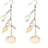 Natural Seashell Drop Earrings White Shell Faux Pearl Long Tassel Dangle Earrings Beach Holiday Earrings for Women