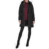Calvin Klein Women's Long Puffer Coat With Diagonal Stitching and Faux Fur Hood Lining