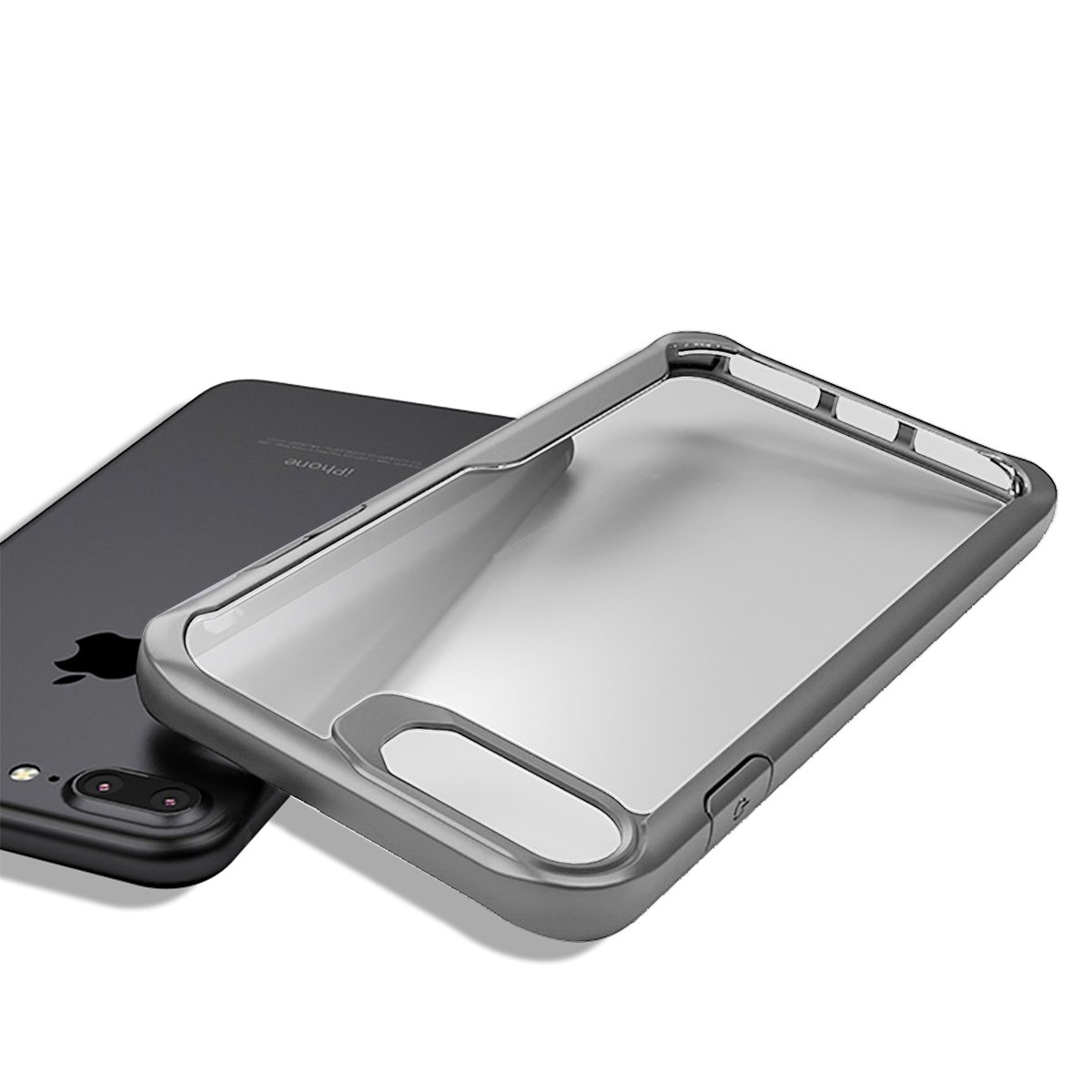 Clear iPhone case,VIEE Slim Fit Soft TPU Rubber Bumper with Clear PC Hard Back Protective Shockproof Cover for iPhone 6 Plus/6sPlus/7 Plus/8 Plus 5.5 inch (Grey)