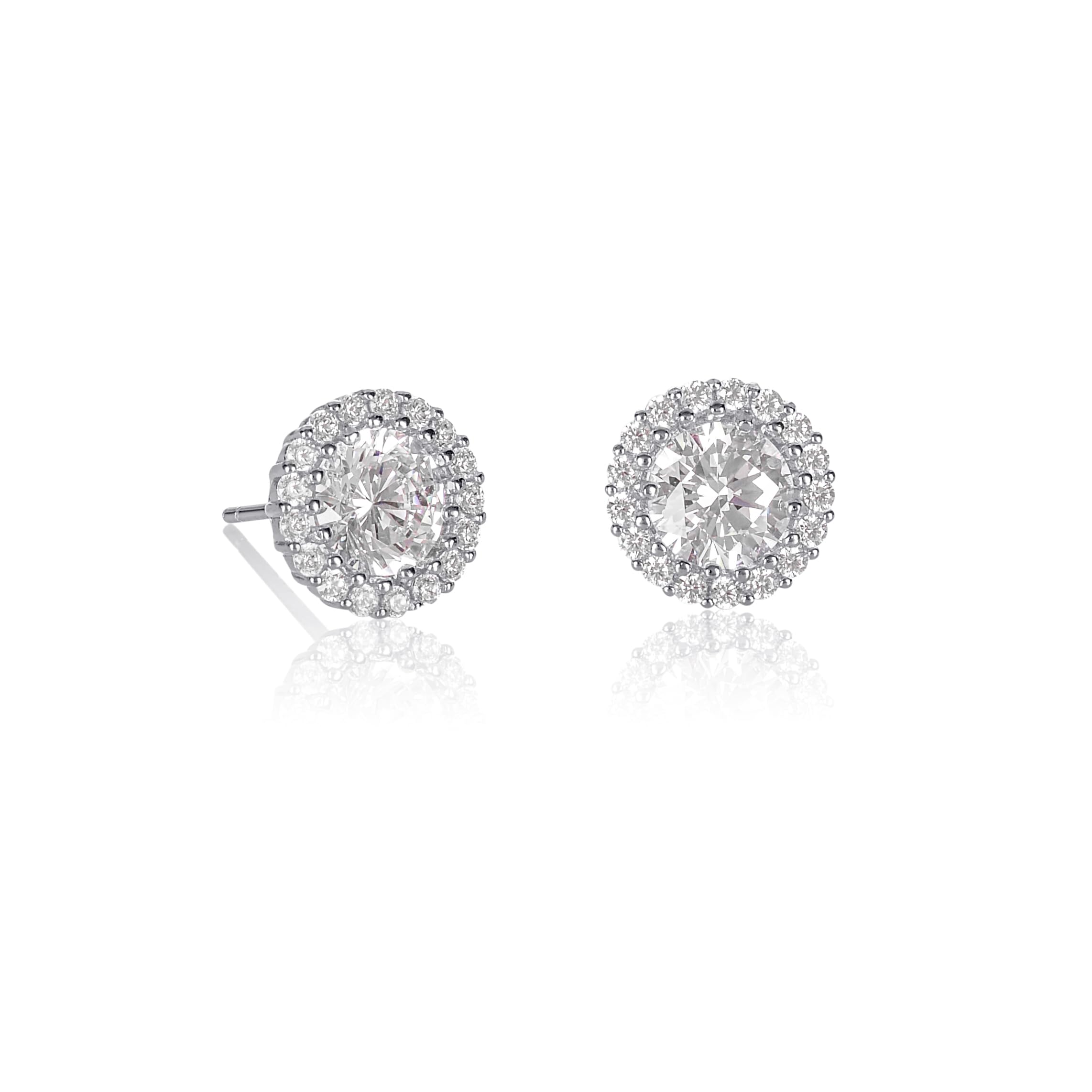 Diamond Treats Sterling Silver Stud Earrings with Cubic Zirconia Stones, Large Round Cubic Zirconia Halo Earrings