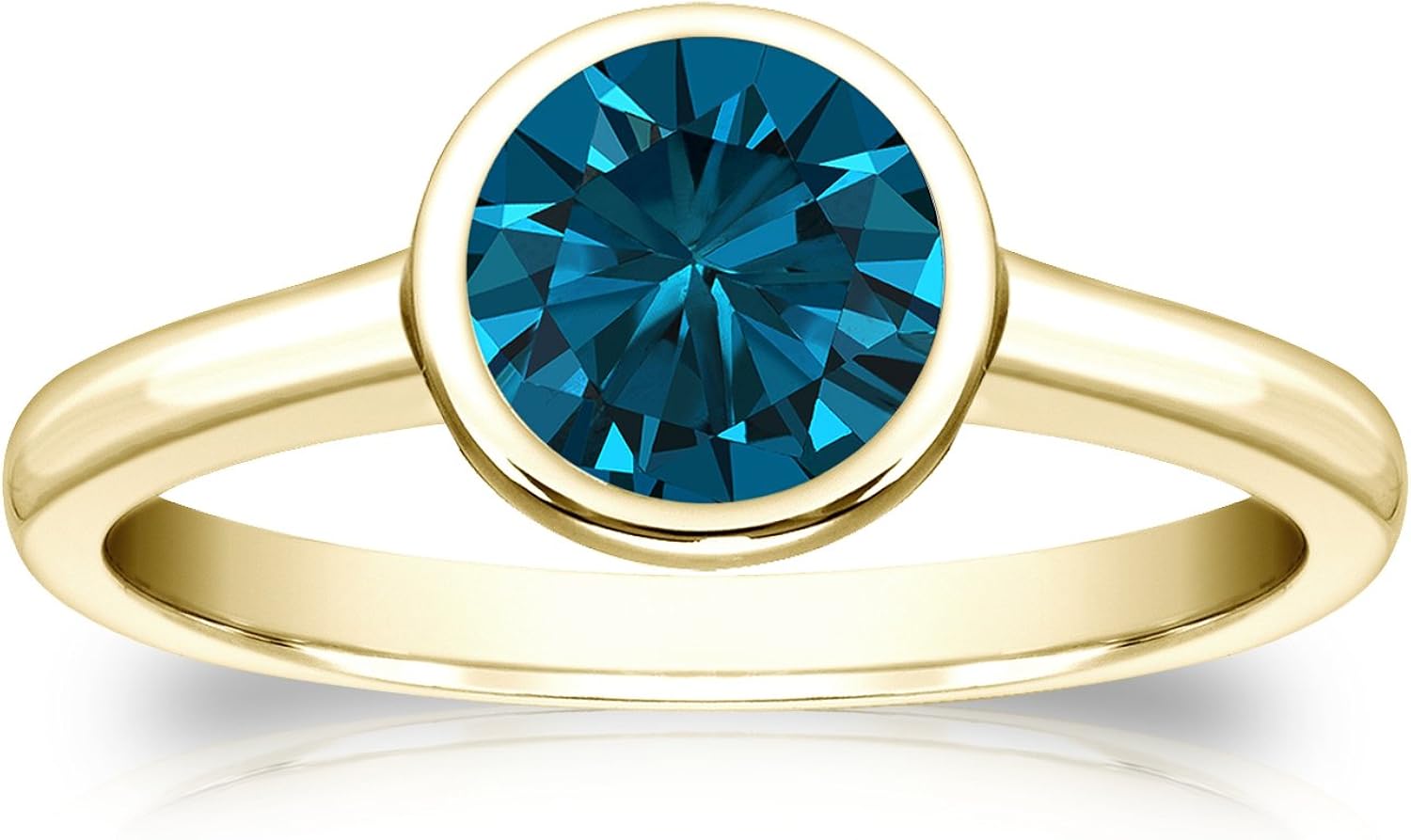 Diamond Wish 14k Yellow Gold Round Solitaire Blue Diamond Ring 1 Carat Tw Blue Color I1 I2 Clarity Bezel Set Size 4 9