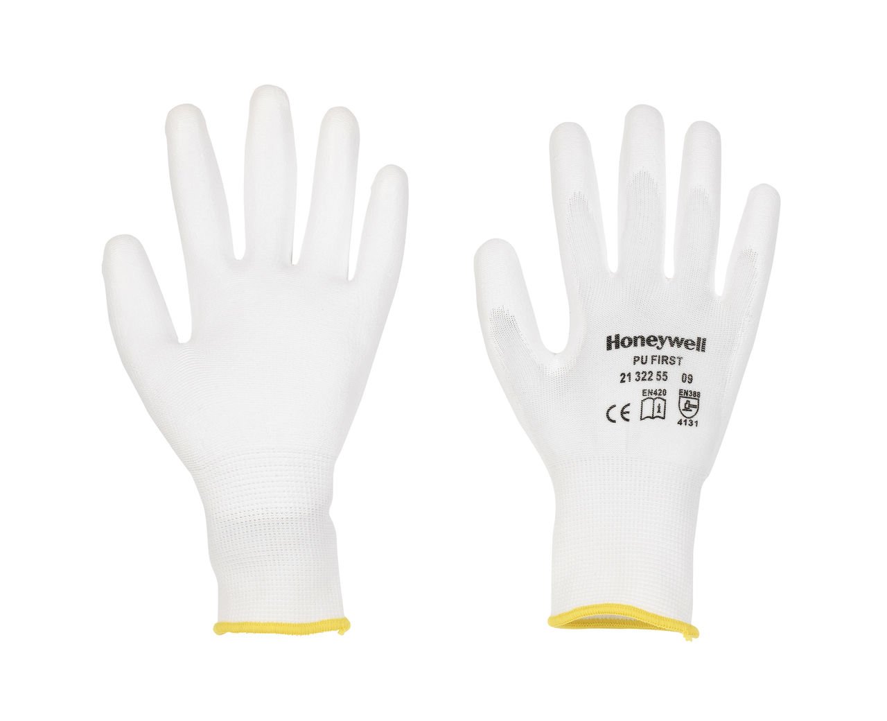 Honeywell 2132255-06 PU First Gloves, 100% Nylon Knitted, White, PU Coating on the Palm and Fingers, Used for Fine Handling or Under Glove, Size 6 (Pack of 10 Pairs)