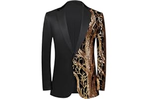 KUDMOL Men Black Sequin Shiny Prom Suit Jacket One Button Slim Fit Sport Coats and Blazers Tuxedo for Wedding Banquet