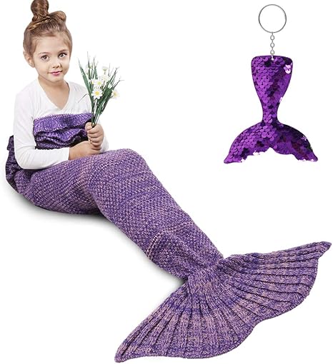 Amazon Com Amyhomie Mermaid Tail Blanket Mermaid Blanket Adult Mermaid Tail Blanket Crotchet Kids Mermaid Tail Blanket For Girls Purple Kids Home Kitchen