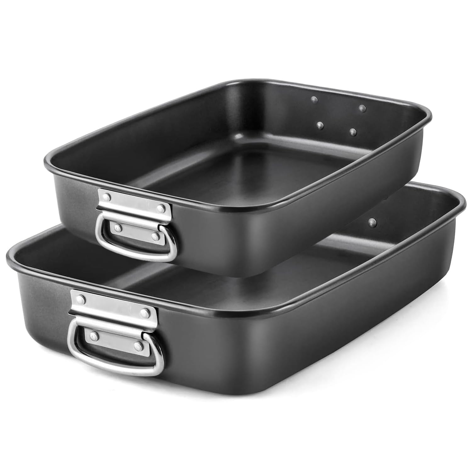 LS Kitchen - Set of 2 Rectangular Baking Dish - Oven Roasting Pan with Handles - Universal Oven Tray - Roasting Tray - Baking Trays - Oven Dishes - Roasting Dishes - Non-Stick Coating - Carbon Steel