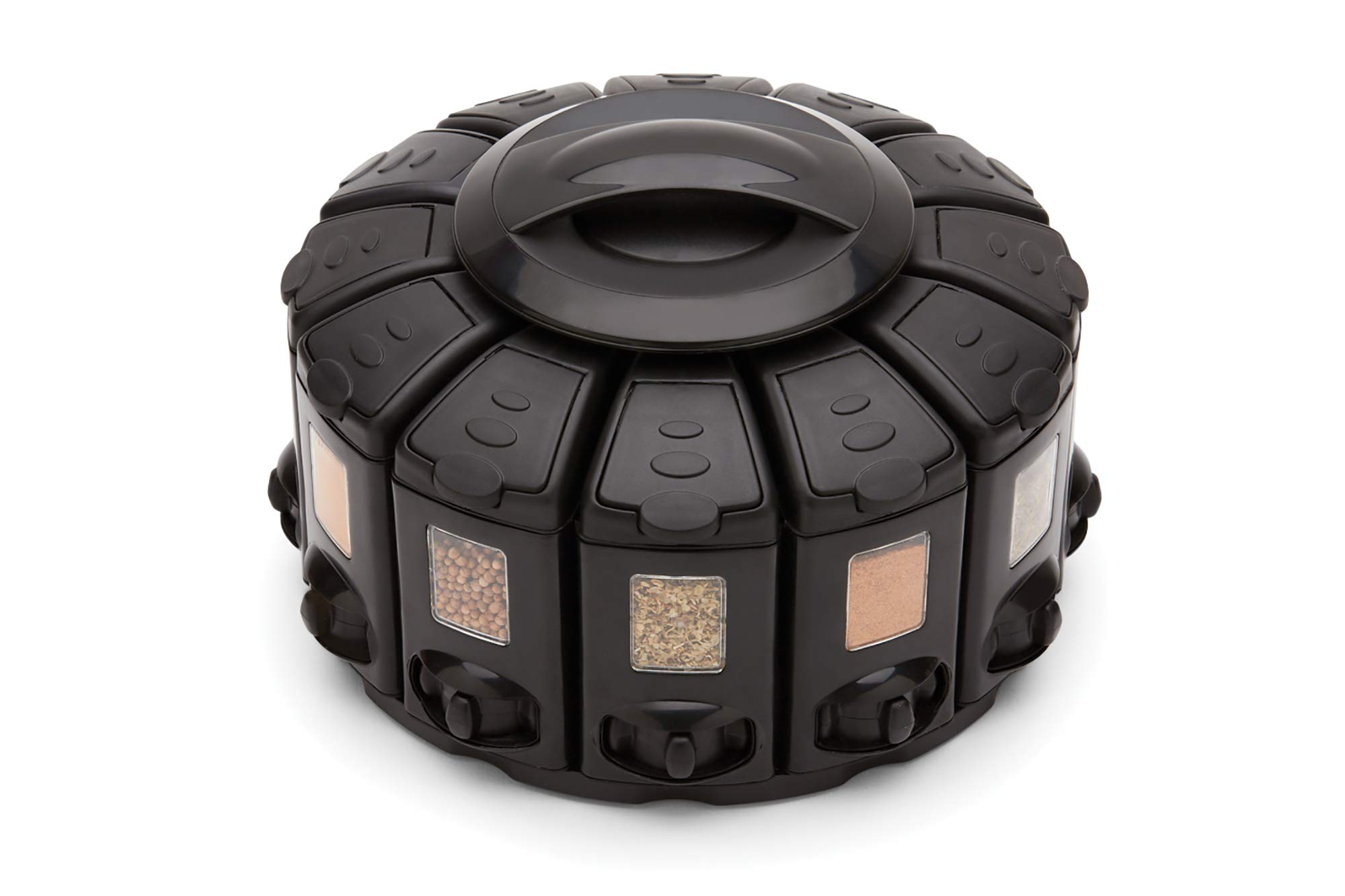 Kitchen Art Select-A-Spice Auto-Measure Pro Carousel 12 Compartments Spice Rack, Black 9.5 x 9.5 x 6.5 inches