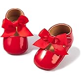 Bellocasa Baby Mary Jane Flats for Girls with Bowknot Cotton Anti Skid Sole Infant First Walker Princess Dress Crib Wedding Shoes