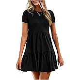winkbay Women's Summer Ruffle Mini Dress Cute Short Sleeve A Line Flowy Babydoll Dresses Vacation Outfits