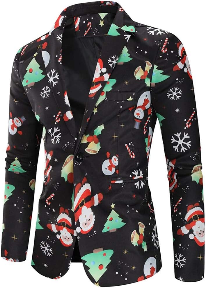 Men Christmas Suit Jacket Coat, Male Christmas Snowmen Candy Printed Christmas Jacket