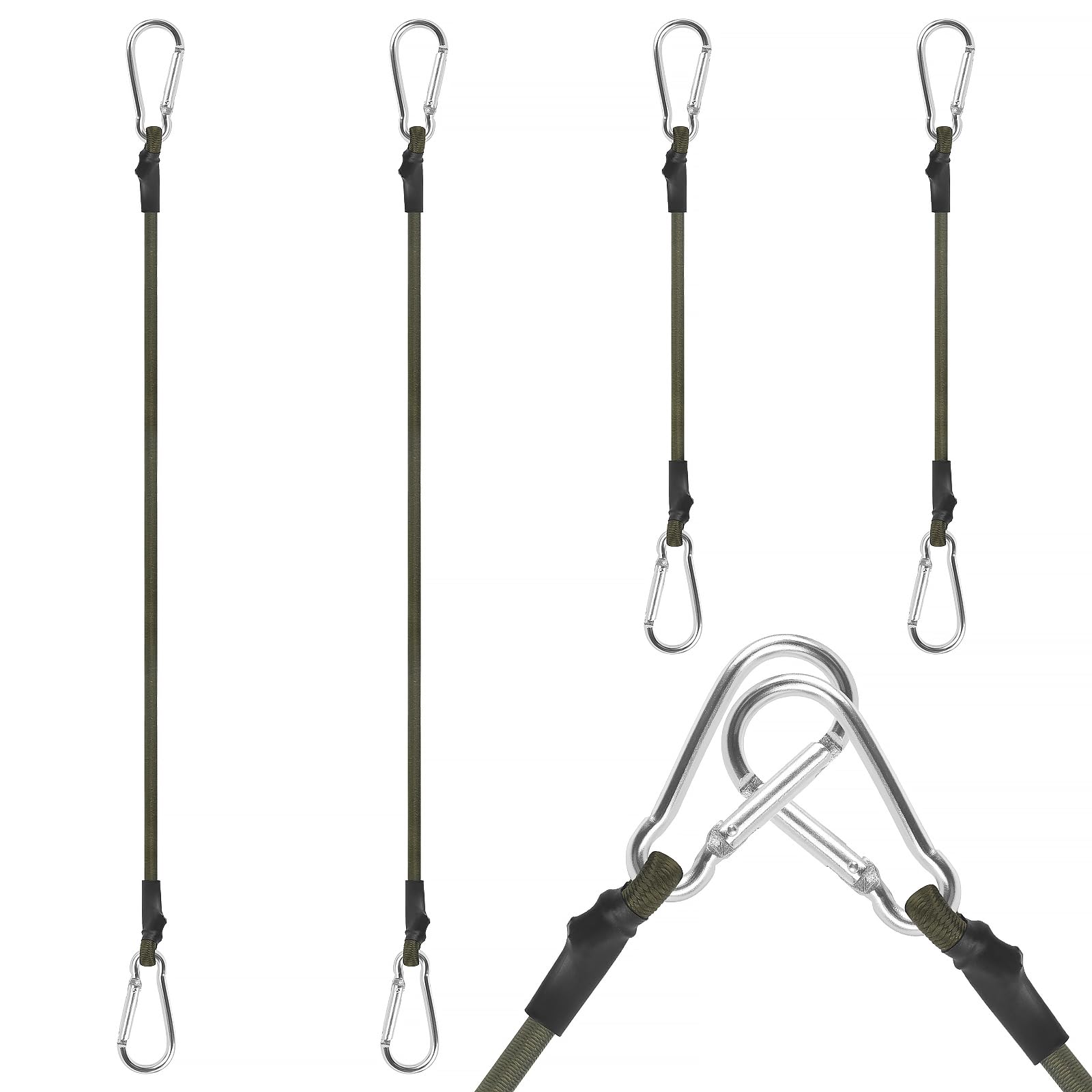 4Pcs Carabiner Bungee Cord, 30/60cm Heavy Duty Elasticated Cords, Outdoor Strong Elastic Rope with Carabiner Hooks, Bungee Cords Straps Tie Band with Carabiner Clips for Camping Roof Racks