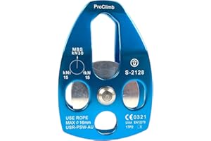 ProClimb 30kN Large Aluminum Rope Pulley - Single/Double Sheave, CE/UIAA Certified
