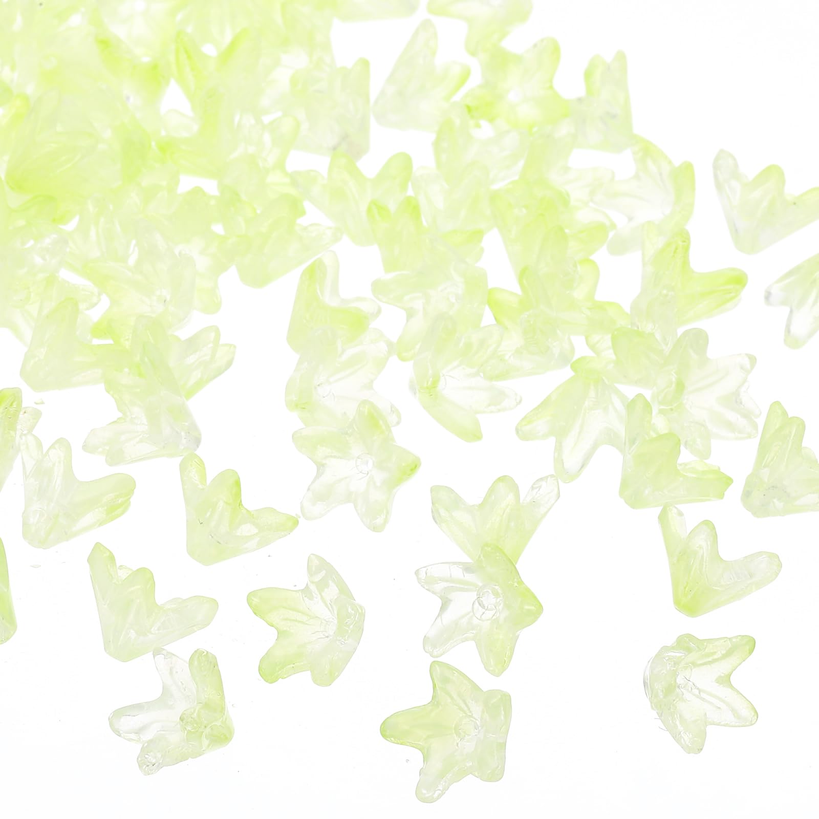 PATIKIL Glass Lily Flower Beads, 100 Pcs Gradient Flower Bead Charm for DIY Craft Decorations, Light Green