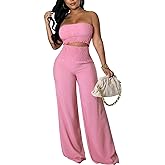 Dezraia Womens Summer Outfits Crop Tops and Pants Sets Sexy Vacation Jumpsuits 2 Piece Sets with Pockets