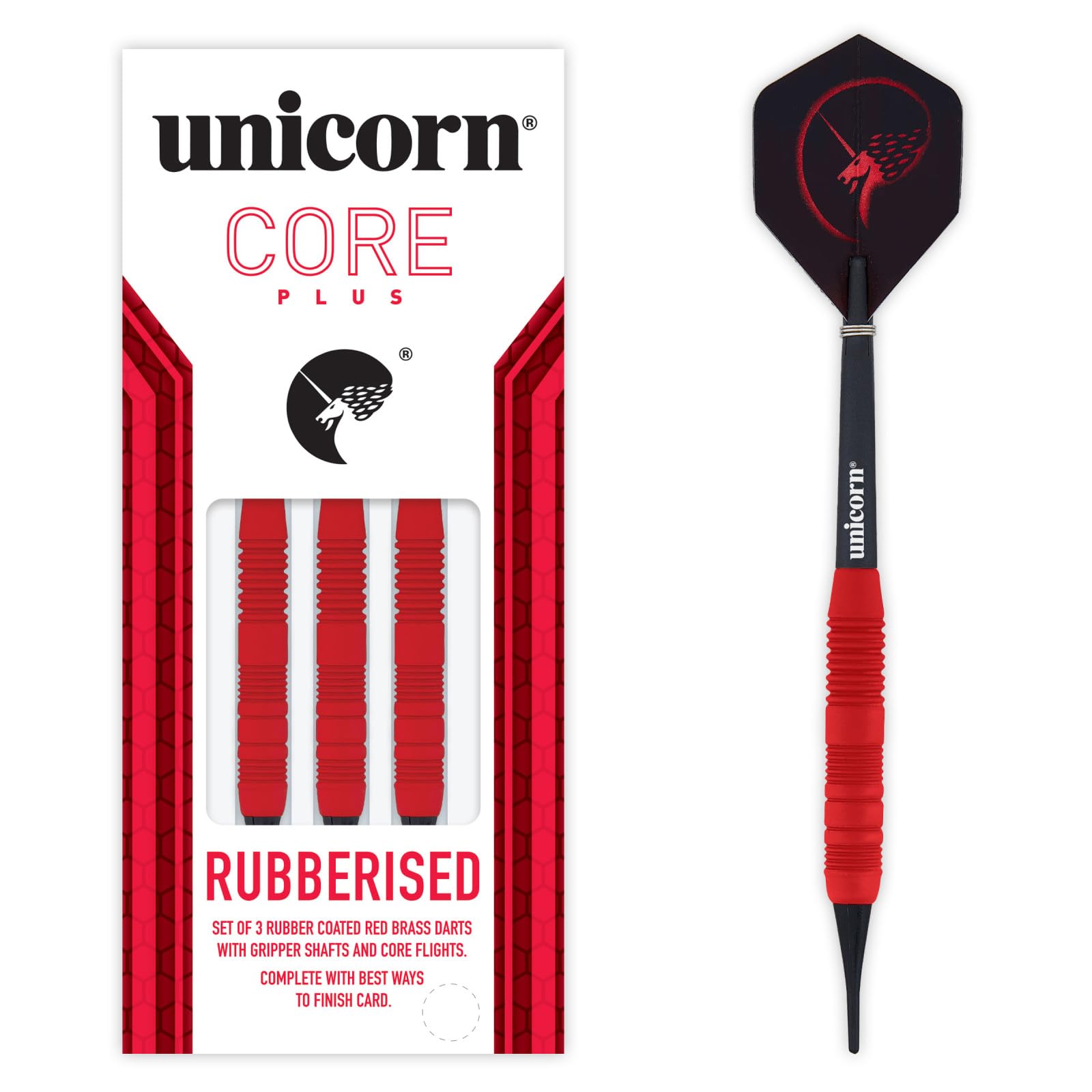 Unicorn Soft Tip Darts Set | Core Plus | Smooth Comfortable Rubberised Brass Barrels | Red | 16 g