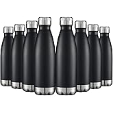 HASLE OUTFITTERS 17oz Stainless Steel Water Bottles Bulk, Vacuum Insulated Double Walled Reusable Metal Sports Water Bottles Keep Drinks Hot and Cold, Black, 8Packs
