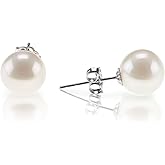 PAVOI 14K Gold Plated 925 Sterling Silver Round Stud White Simulated Shell Pearl Earrings