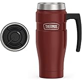THERMOS Stainless King Vacuum-Insulated Travel Mug with Handle - 16oz, Rustic Red - Thermos Tumbler for Hot & Cold Drinks - Leak-Proof & Sweat-Proof Stainless Steel Coffee Mug with Lid for Commuting