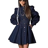 Denim Shirt Dress Niche Design Sense Lantern Sleeve lace-up Temperament Fashion Dress Lady