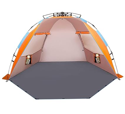 Oileus X Large 4 Person Beach Tent Sun Shelter Portable Sun Shade Instant Tent For Beach With Carrying Bag Stakes 6 Sand Pockets Anti Uv For