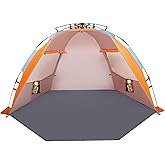Oileus X-Large 4 Person Beach Tent Sun Shelter - Portable Sun Shade Instant Tent for Beach with Carrying Bag, Stakes, 6 Sand Pockets, Anti UV for Fishing Hiking Camping, Waterproof Windproof, Orange