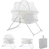 BABY JOY 2 in 1 Bassinet, Foldable Bedside Crib with Breathable Mesh, Comfortable Mattress, Zippered Net Canopy &amp; Portable Bag, Bassinet Bedside Sleeper for Baby, Infant &amp; Newborn (Beige)