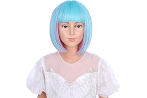 Ufindcos Multi-Color Wigs for Kids Short Blue Mixed Pink Purple Wig with Air Bangs Child Colorful Straight Bob Synthetic Hair Wigs Girls Rainbow Wig