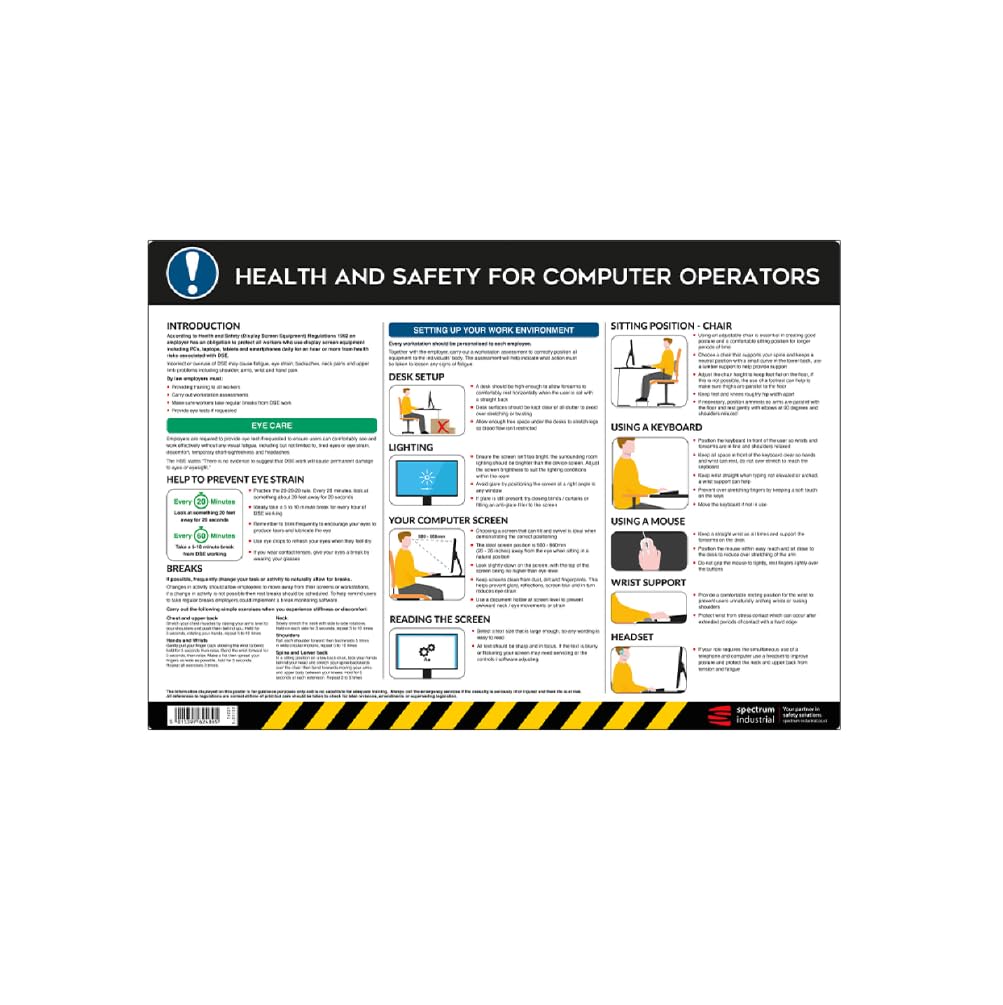 Health & Safety for Computer Operators Poster - A2 Anti Scuff PVC | Ergonomic Workplace Guide | Laminated Display for Office Compliance