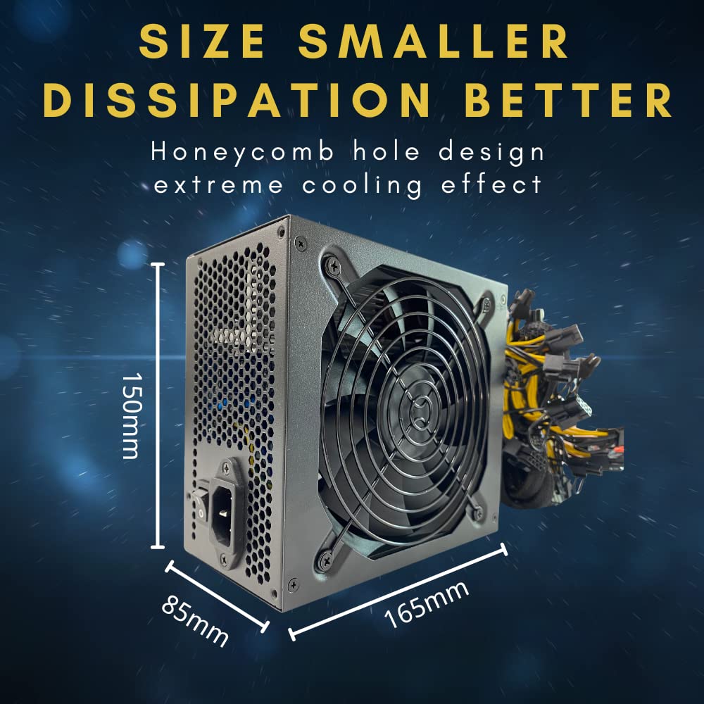 VTRETU 1800W Mining Power Supply ATX PSU Supports GPU Mining Rig Input110V-220V, Output 1600W-1800W 4U Power Supply Including 10 Connecting Cables and 1 Power Cord