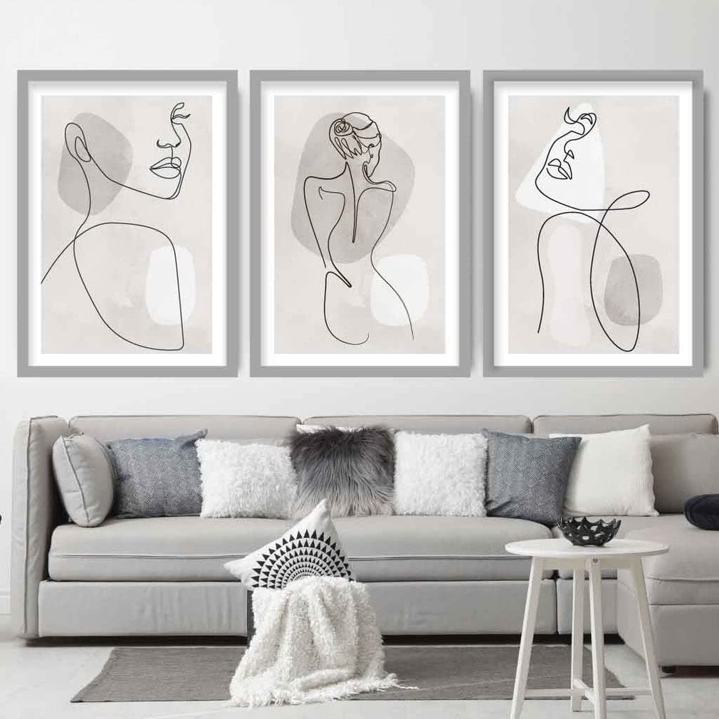 Artze Wall Art Wall Art Abstract Line Art Female Wall Art Prints, A2 Size, Grey