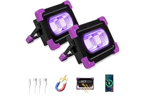 2 Pack Solar Rechargeable LED Black Lights, Battery Operated Powered Blacklight, Cordless 395nm Ultraviolet Flood Light, Neon