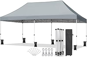 Nianles 10x20 Pop Up Canopy Tent, Ez Pop Up Outdoor Canopy Instant Shade, Adjustable Waterproof Party Tent with Roller Bag, 8 Stakes, 6 Sand Bags and 4 Ropes
