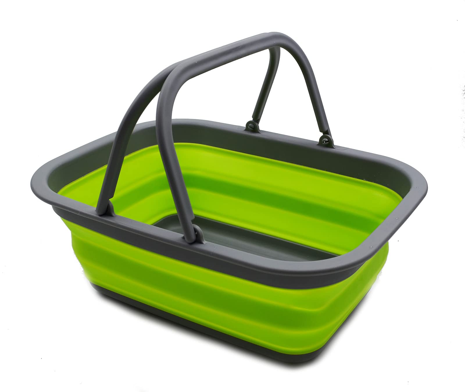 SAMMART 9.2L Collapsible Tub with Handle - Portable Outdoor Picnic Basket/Crater - Foldable Shopping Bag - Space Saving Storage Container (Dark Gray/Fluorescent Green, 1) — image 1