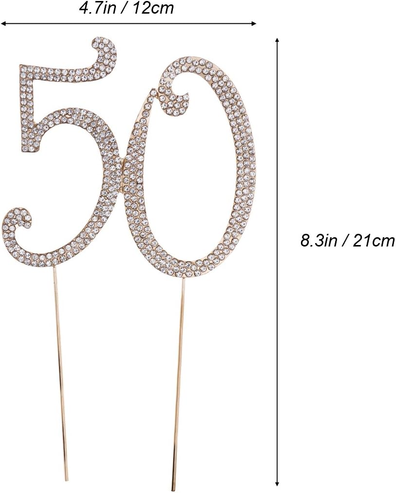 TOYMYTOY 50 Cake Topper for 50th Birthday Party or Anniversary Crystal Rhinestones Decorative Cake Topper for Party Supplies (Gold) - Image 4