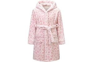 MGEOY Boys Girls Flannel Robe Soft Hooded Terry Coth Robes for Kids With Silk Eye Sleep Mask Size 4-16