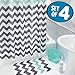 mDesign Chevron Fabric Shower Curtain, Microfiber Accent Rug, Toilet Bowl Brush, Wastebasket Trash Can - Set of 4, Gray/Aruba Blue