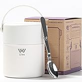 iUwe 16oz Food Thermos for Hot Food Kids Lunch Container with Spoon. 316L Stainless Steel Small Thermal School Lunchbox Leak Proof Travel Soup Thermos Insulated Food Jar for Adult Camping. (White)