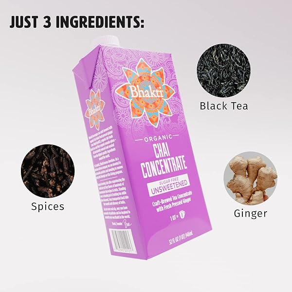 BHAKTI FAIR TRADE DAIRY FREE PREMIUM CHAI TEA – UNSWEETENED CONCENTRATE (32 OUNCE, 1 COUNT) – EXPERIENCE THE FRESH AND SPICY GINGER CHAI DIFFERENCE