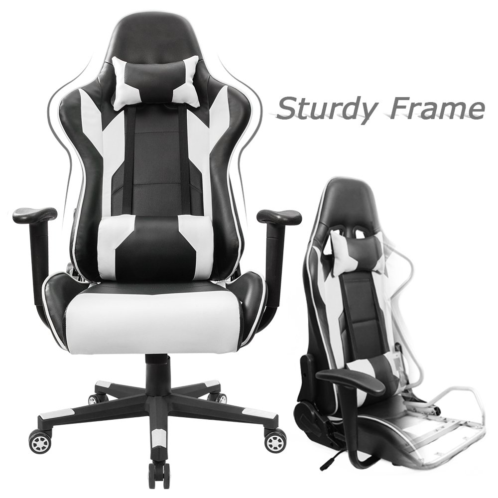 Homall Executive Swivel Leather Gaming Chair, Racing Style High-back Office Chair With Lumbar Support and Headrest (White)