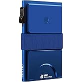 TOYFID Minimalist Slim Wallet, Metal Card Holder, Pop Up Wallet, Aluminum, Quick Access, RFID Protection, 12+ Cards (Blue)