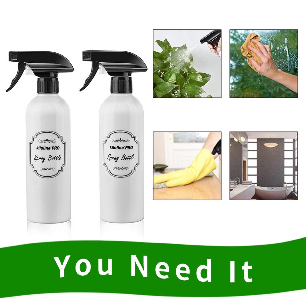 Kiloline Empty PET Plastic Spray Bottles (2-Pack) Refillable 17oz.Black Trigger Sprayer w/Mist/Stream/Off Settings Leakage-proof: Beauty