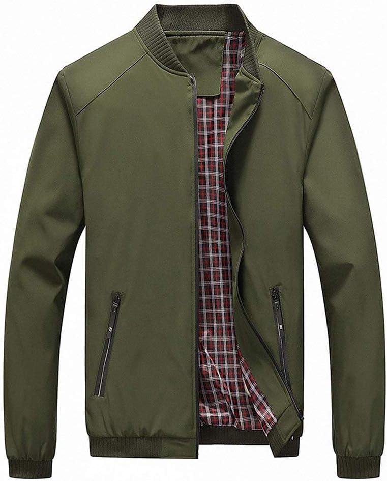 Men's Casual Lightweight Flight Jacket Softshell Zipper Windbreaker Bomber Jacket