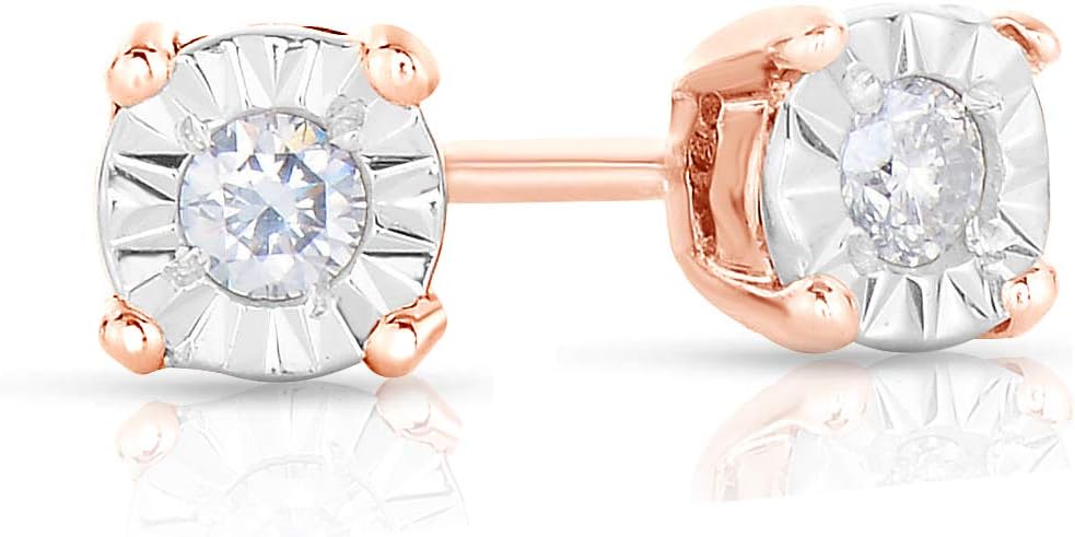 1/10 - 1/2 Cttw Round Brilliant Cut Diamond Stud Earrings for Women in Sterling Silver Miracle Plate (Color H-I / Clarity I1-I2)