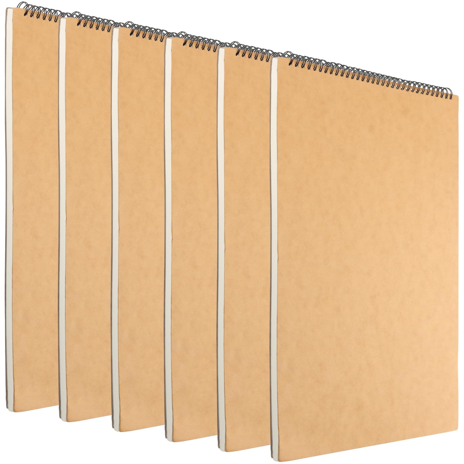 ZEONHEI 6 Pack A3 Blank Spiral Sketch Books, 30 Sheets / 60 Pages of 160gsm A3 Sketch Pads, Brown Kraft Cover Drawing Pads for Painting, Sketching, Drawing