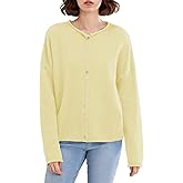 Women Casual Cardigan Sweater Lightweight Loose Crewneck Button Down Long Sleeve Basic Knit Tops