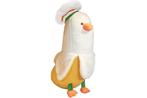 PEACH CAT Cute Banana Duck Stuffed Animal Long Banana Chef Duck Plush Pillow for Girls and Boys White 19.7"
