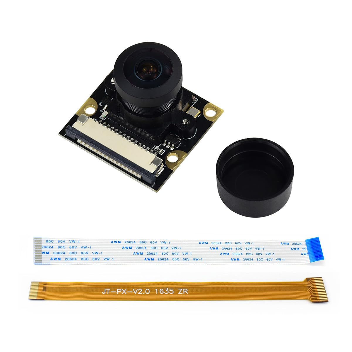 Waveshare Camera Module Kit Wider Field View Fisheye Lens 5 MP OV5647 Sensor 1080P Supports Night Vision Adjustable Focal Length for All Version of Raspberry pi