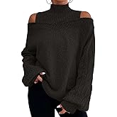 Turtleneck Sweaters for Womens Fall Fashion Casual Off The Shoulder Long Sleeve Solid Knit Pullover Sweater Top