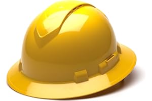 PYRAMEX SAFETY Pyramex Ridgeline Full Brim Hard Hat, Vented, 4-Point Ratchet Suspension, Yellow