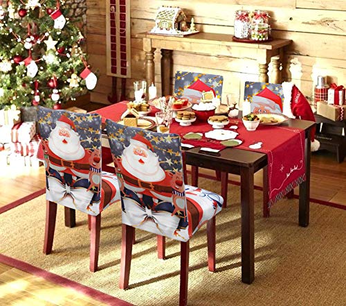 YISUN Stretch Dining Chair Covers Spandex Removable Washable Chair Protector Cover, Santa Claus Pattern Chair Slipcover for Kitchen Dining Room Chairs and Living Room - 6 Pack - Thumbnail 2