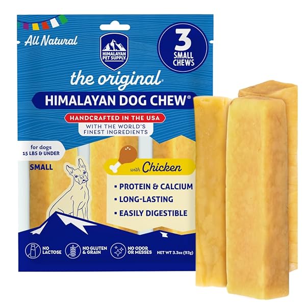 HIMALAYAN CHEW ORIGINAL YAK CHEESE CHEW, CHICKEN, 3 SMALL STICKS, 1.1 OZ, GLUTEN FREE, HEALTHY TREATS, GRAIN & LACTOSE FREE 100% NATURAL, LONG LASTING CHEWS FOR S UNDER 15 LBS